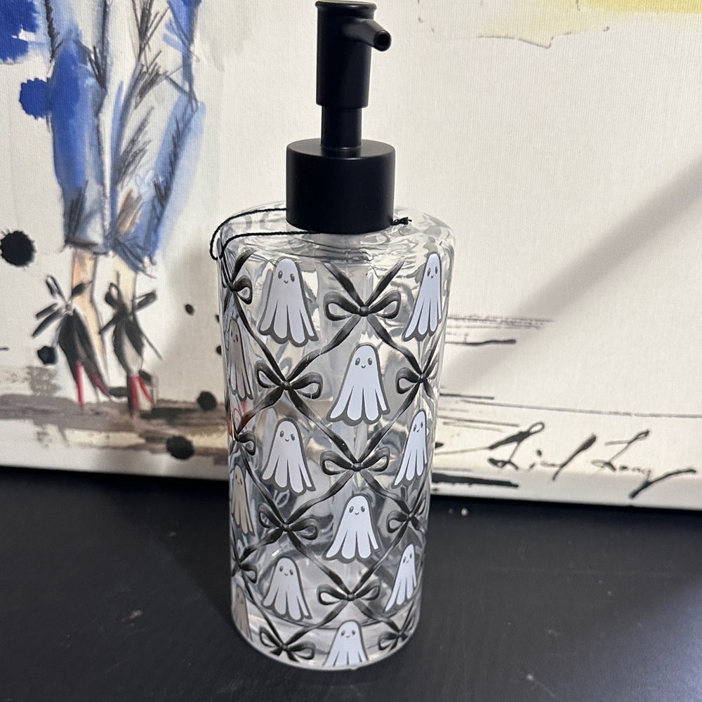 Halloween glass ghost with bows soap dispenser